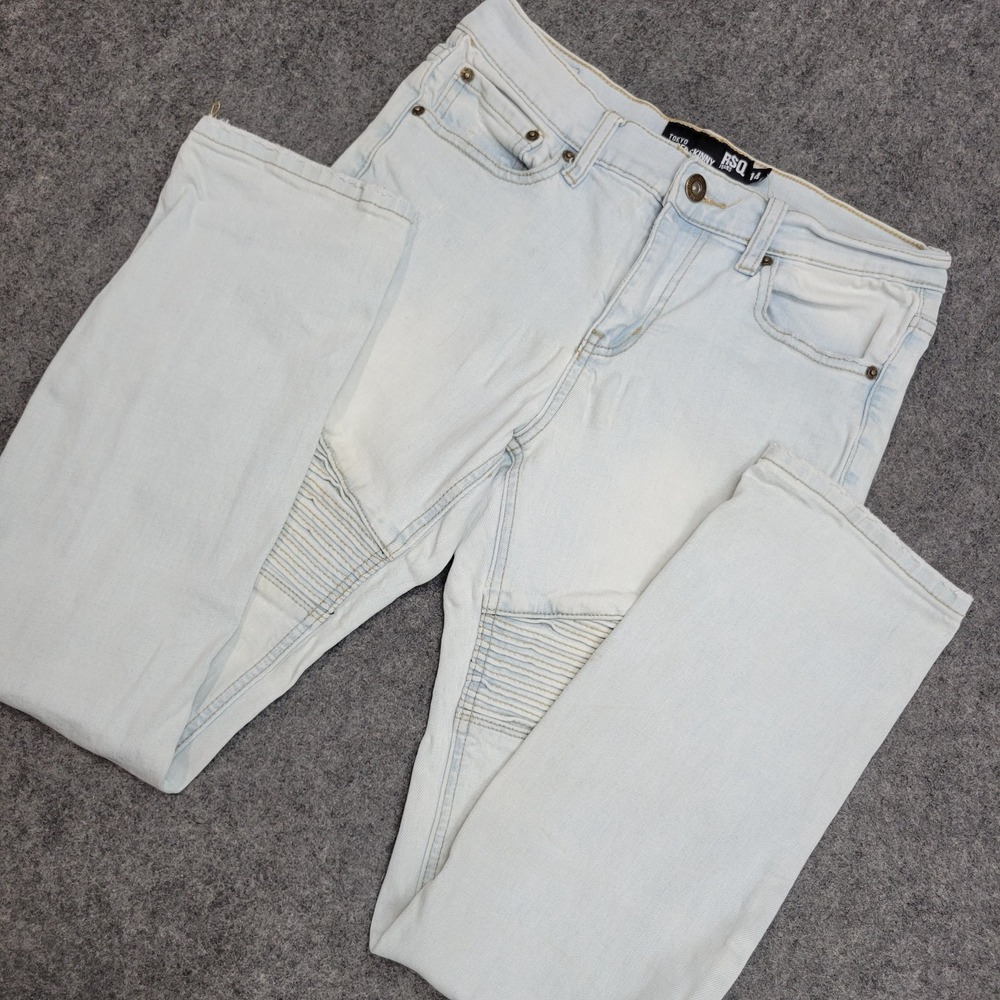 RSQ Jeans Womens 14 Blue Distressed Stretch Pintuck Tokyo Super Skinny Leg Moto